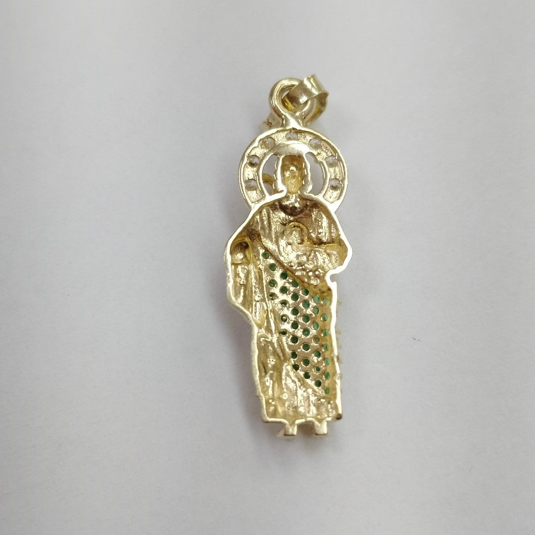 DIJE SAN JUDAS CON PIEDRAS DE COLOR 14K 1.7 GR (NUEVO)
