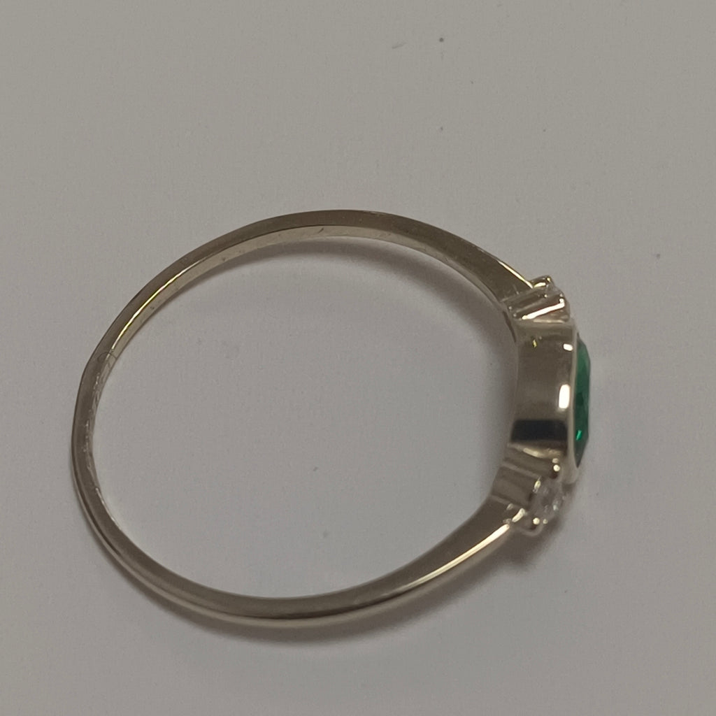 ANILLOS TEJIDO ANILLITO C CIRCONIAS Y PIEDRA VERDE 14K 8 1.1 GR (NUEVO)