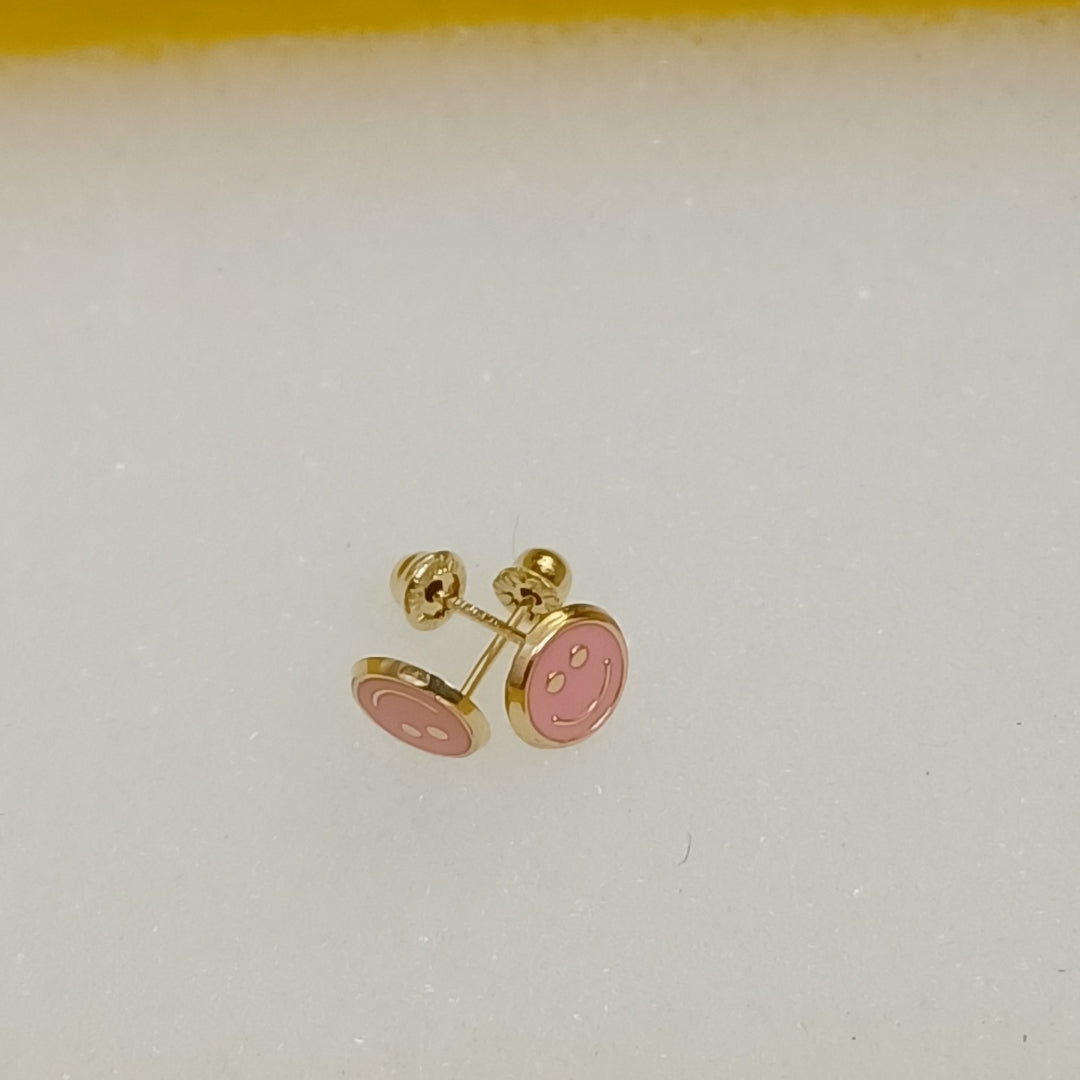 BROQUELES BROQUEL FIG SONRISA ESMALTE ROSA 14K 0.1696 GR (NUEVO)