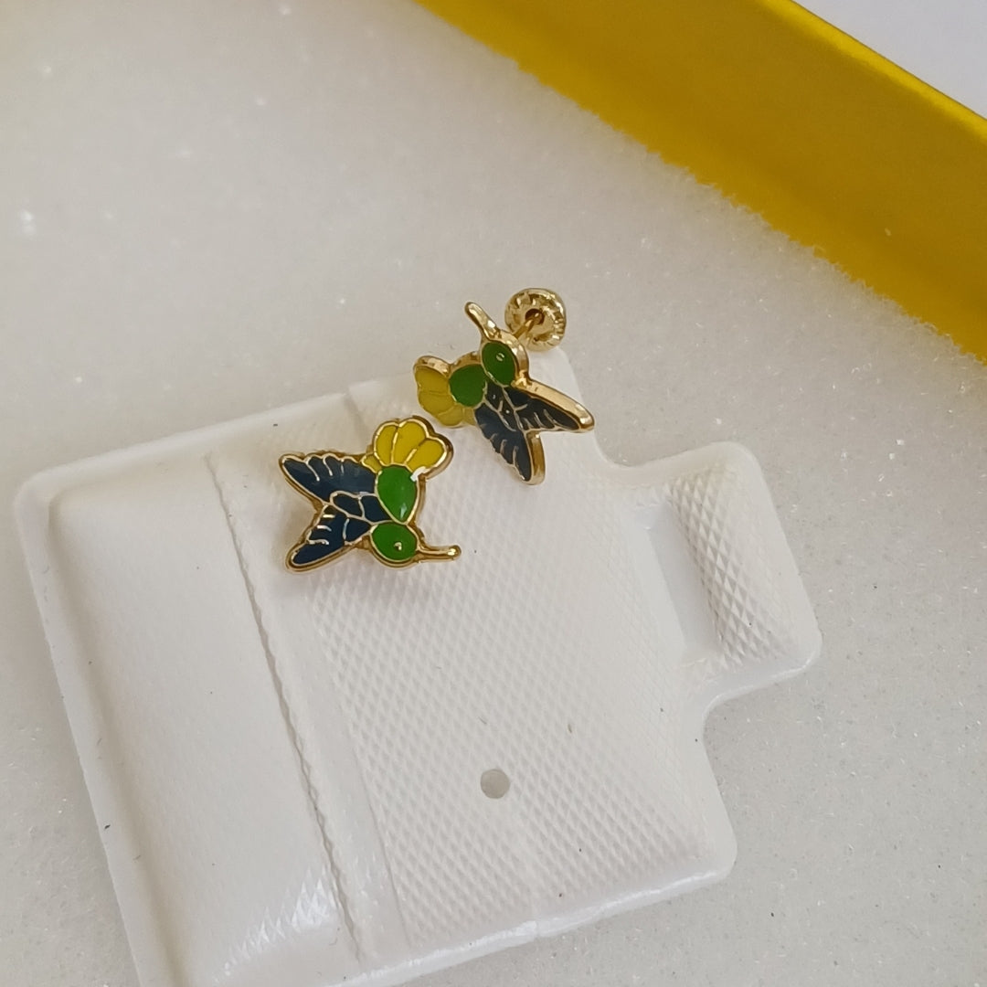 BROQUELES BROQUEL FIG COLIBRI ESMALTE VERDE 14K 0.2138 GR (NUEVO)