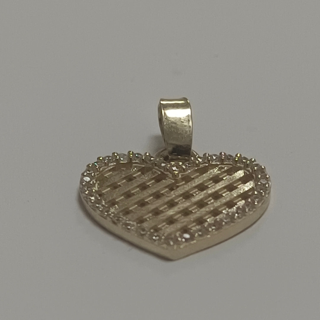 DIJE TEJIDO CORAZON CON CERCO DE CIRCONIAS 14K 1.2 GR (NUEVO)