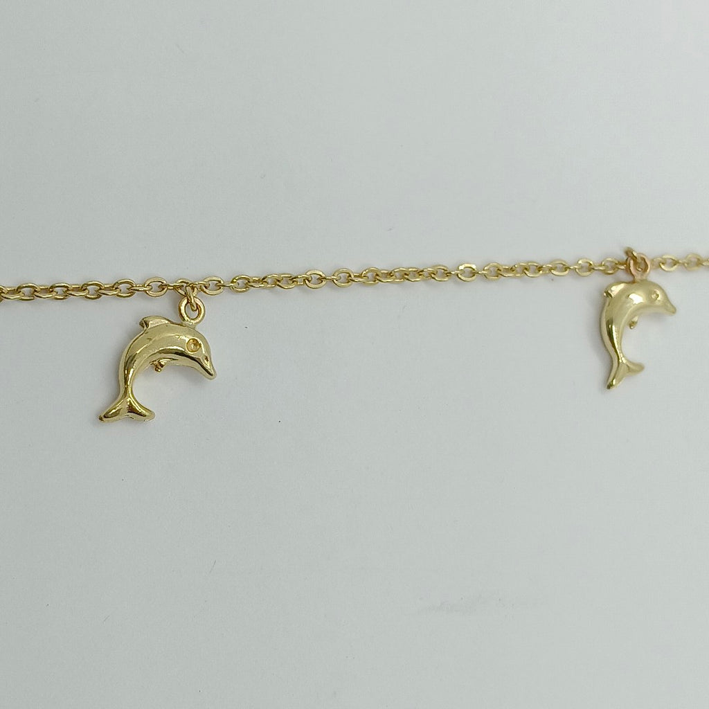 PULSERA ESPECIAL CON DIJES DELFINES 10K 18 CM 2 GR (NUEVO)