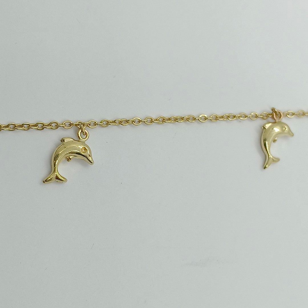 PULSERA ESPECIAL CON DIJES DELFINES 10K 18 CM 2 GR (NUEVO)