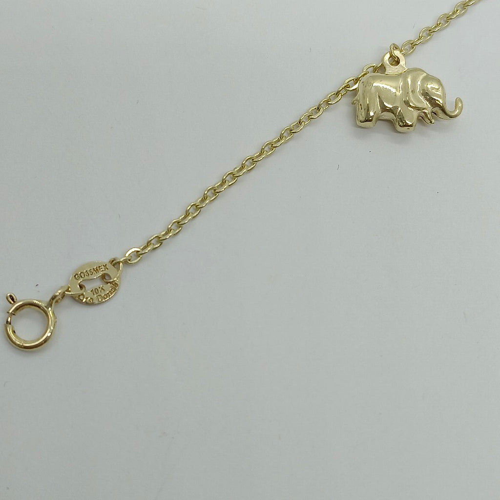 PULSERA ESPECIAL CON DIJES ELEFANTES 10K 18 CM 2.1 GR (NUEVO)
