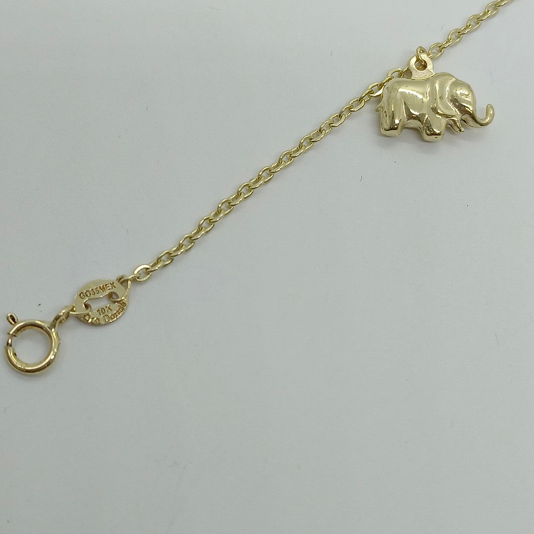 PULSERA ESPECIAL CON DIJES ELEFANTES 10K 18 CM 2.1 GR (NUEVO)