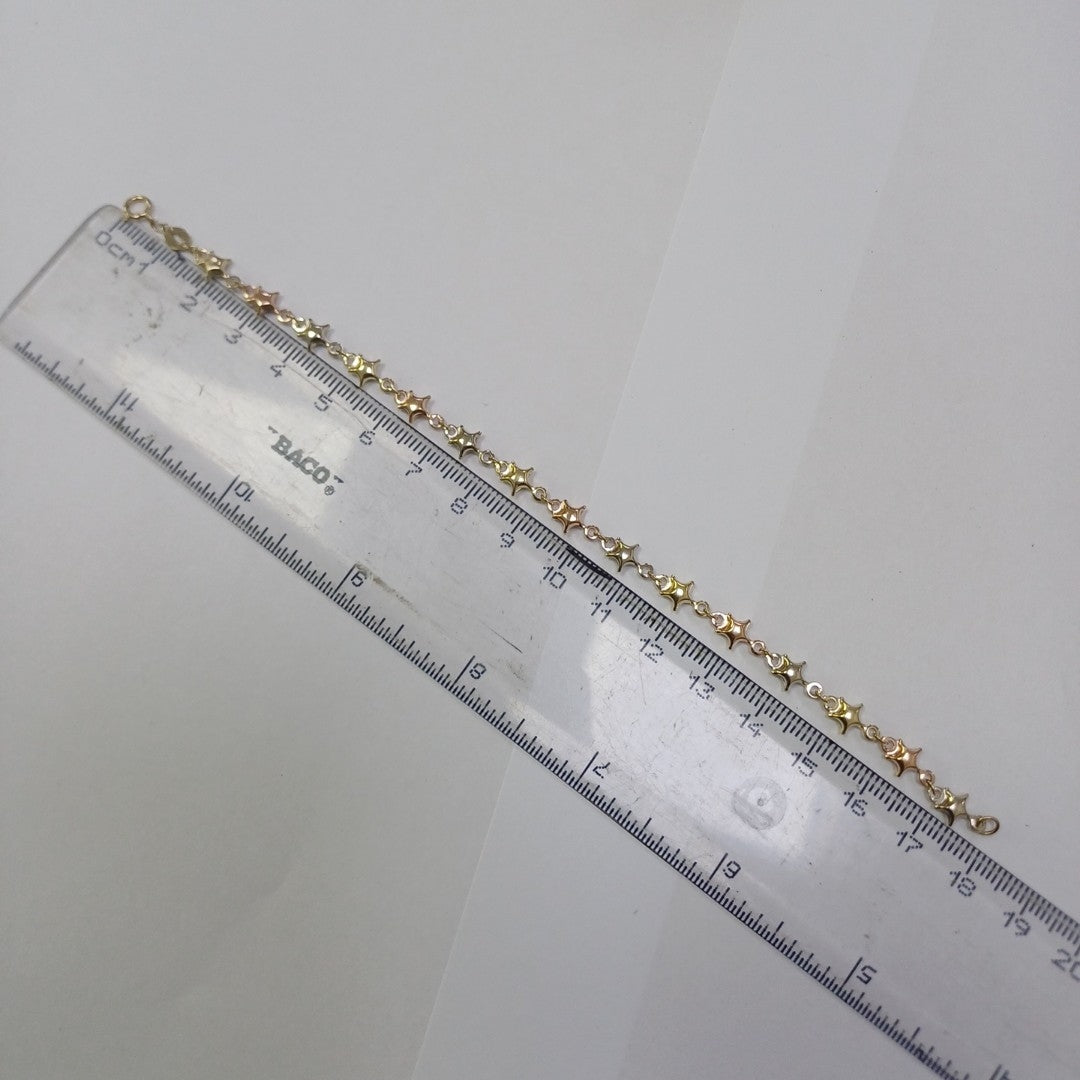 PULSERA TEJIDO ESPECIAL ESTRELLAS COMBINADAS 14K 18 CM 2.3 GR (NUEVO)