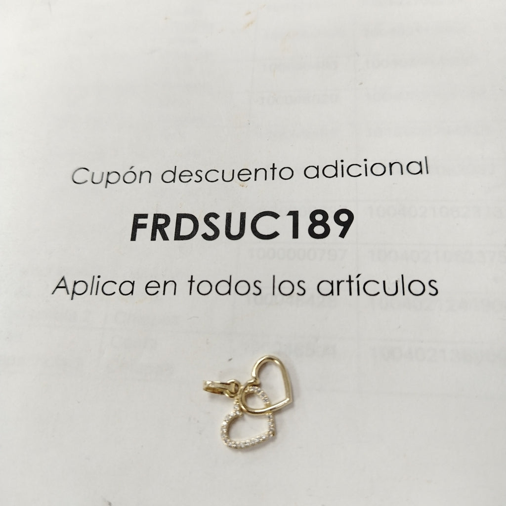 DIJE TEJIDO DOS CORAZONES CON CIRCONIAS 14K 1.5 GR (NUEVO)