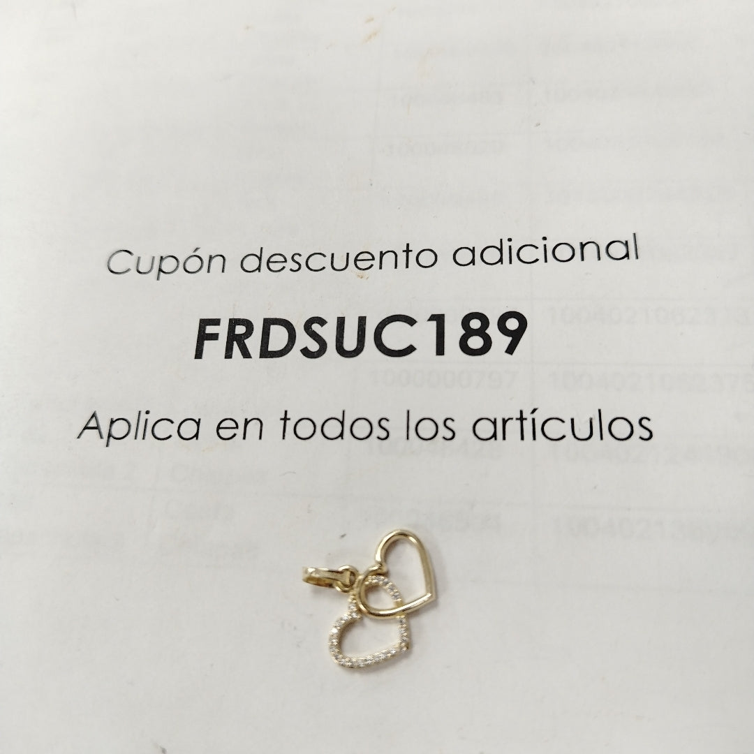 DIJE TEJIDO DOS CORAZONES CON CIRCONIAS 14K 1.5 GR (NUEVO)