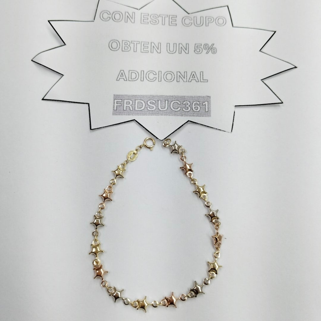 PULSERA TEJIDO ESPECIAL ESTRELLAS COMBINADAS 14K 18 CM 2.2 GR (NUEVO)
