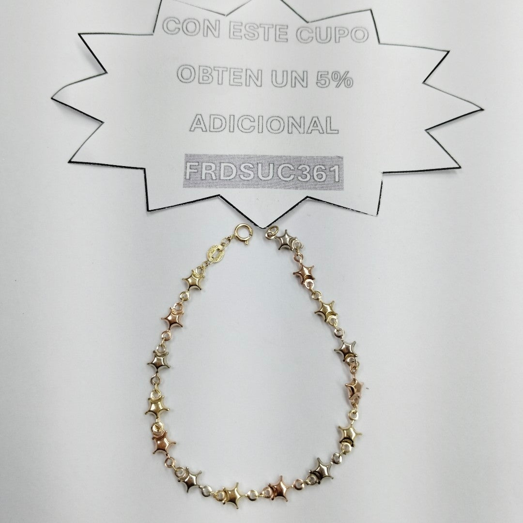 PULSERA TEJIDO ESPECIAL ESTRELLAS COMBINADAS 14K 18 CM 2.2 GR (NUEVO)