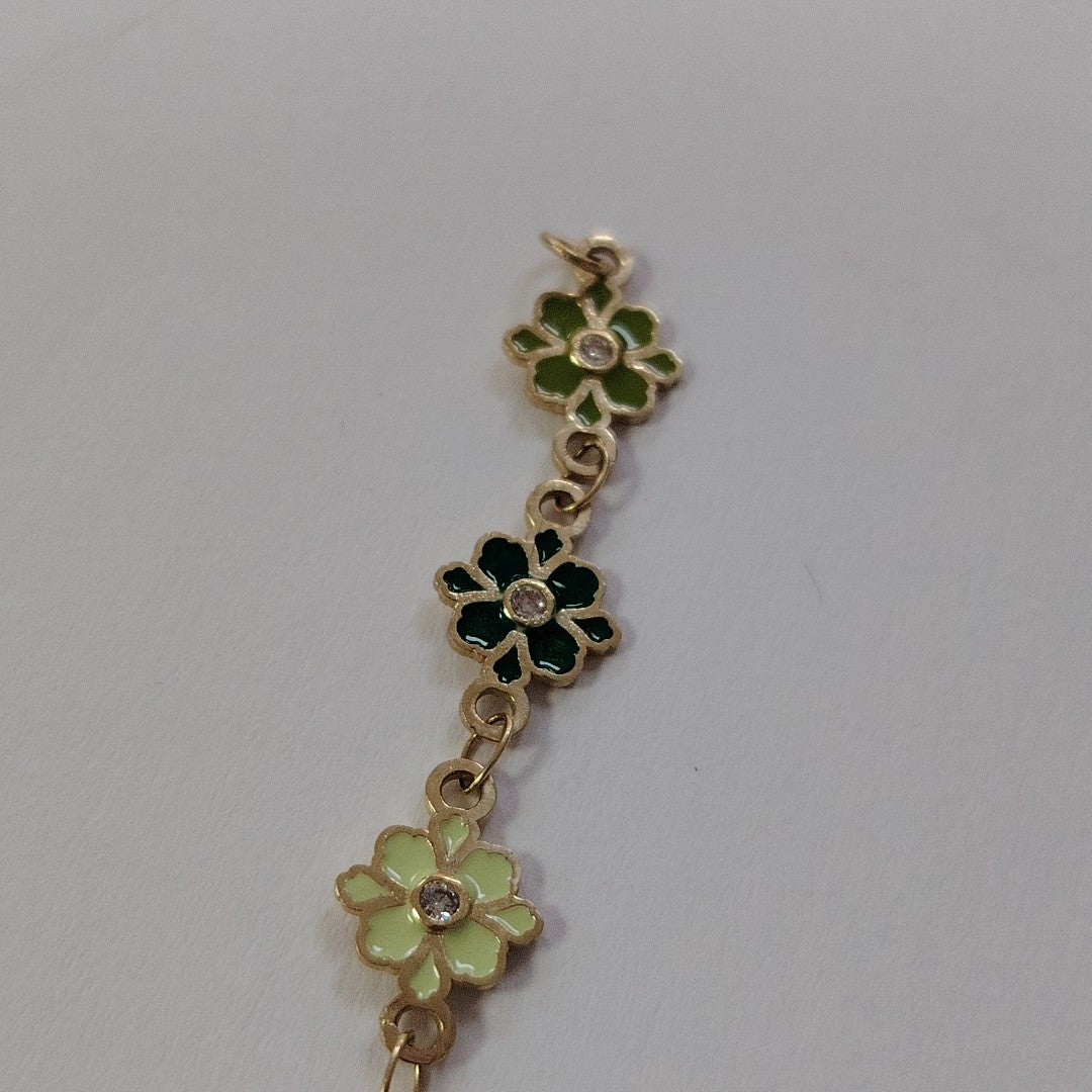 PULSERA ESPECIAL FLORES CON ESMALTE 14K 18 CM 4.5 GR (NUEVO)