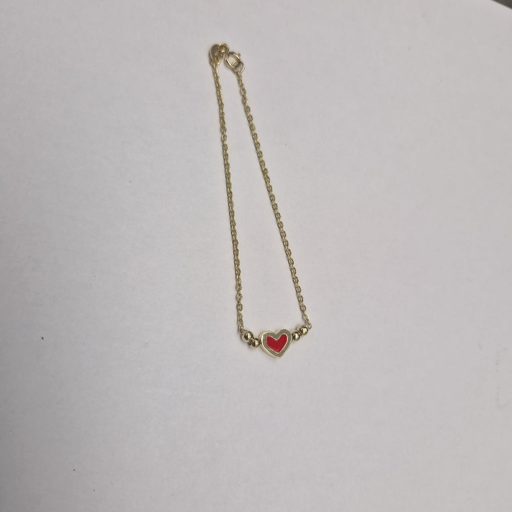 PULSERA TEJIDO ESPECIAL C CORAZON ROJO 14K 18 CM 1.9 GR (NUEVO)