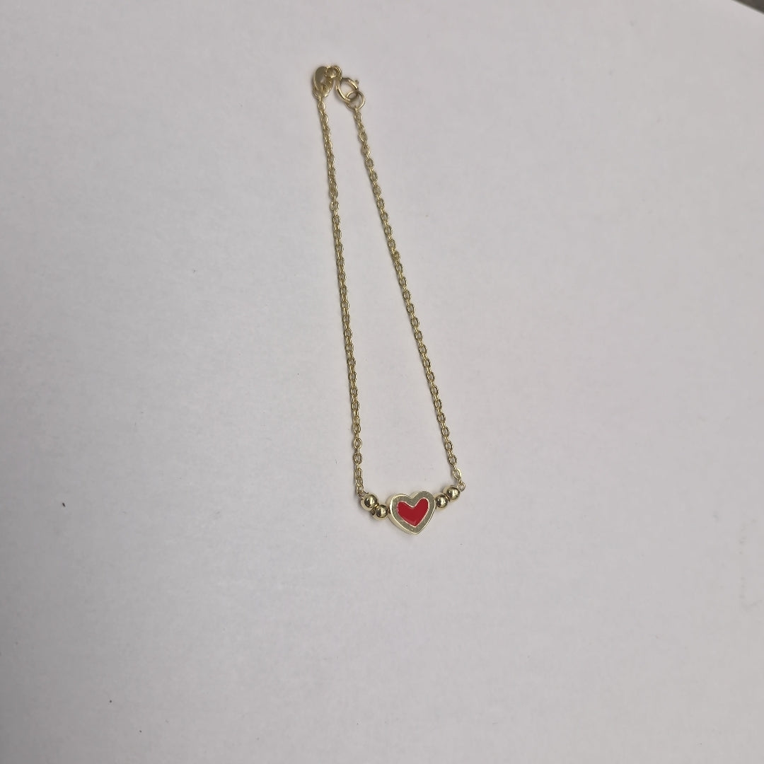 PULSERA TEJIDO ESPECIAL C CORAZON ROJO 14K 18 CM 1.9 GR (NUEVO)