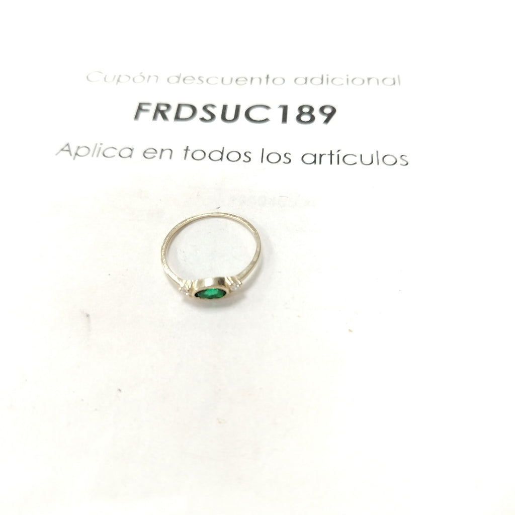ANILLOS TEJIDO ANILLITO C CIRCONIAS Y PIEDRA VERDE 14K 9 1.2 GR (NUEVO)