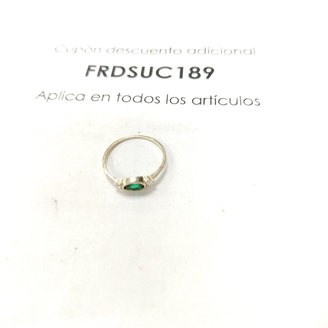 ANILLOS TEJIDO ANILLITO C CIRCONIAS Y PIEDRA VERDE 14K 9 1.2 GR (NUEVO)