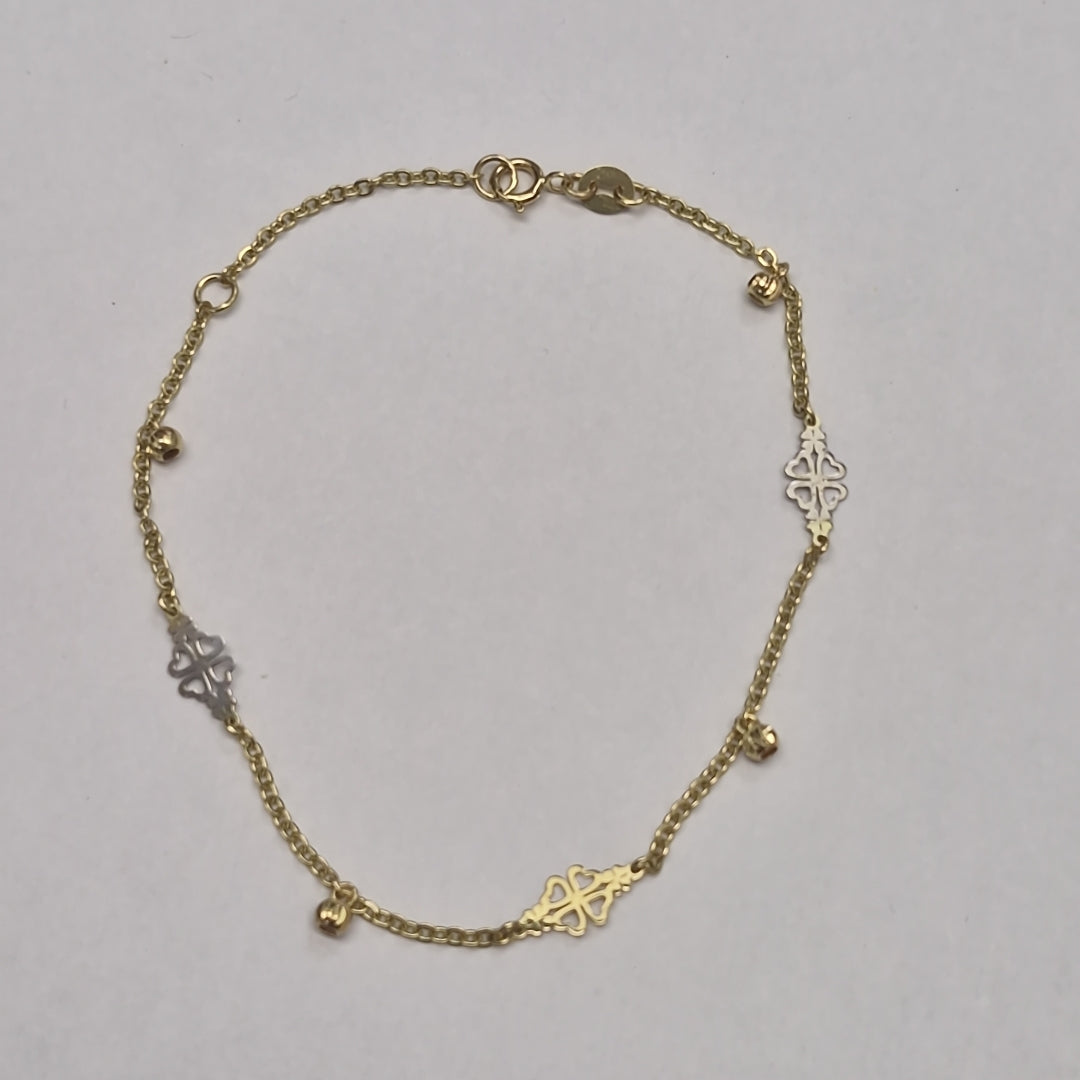 PULSERA ESPECIAL CON TREBOL 14K 18 CM 1.8 GR (NUEVO)