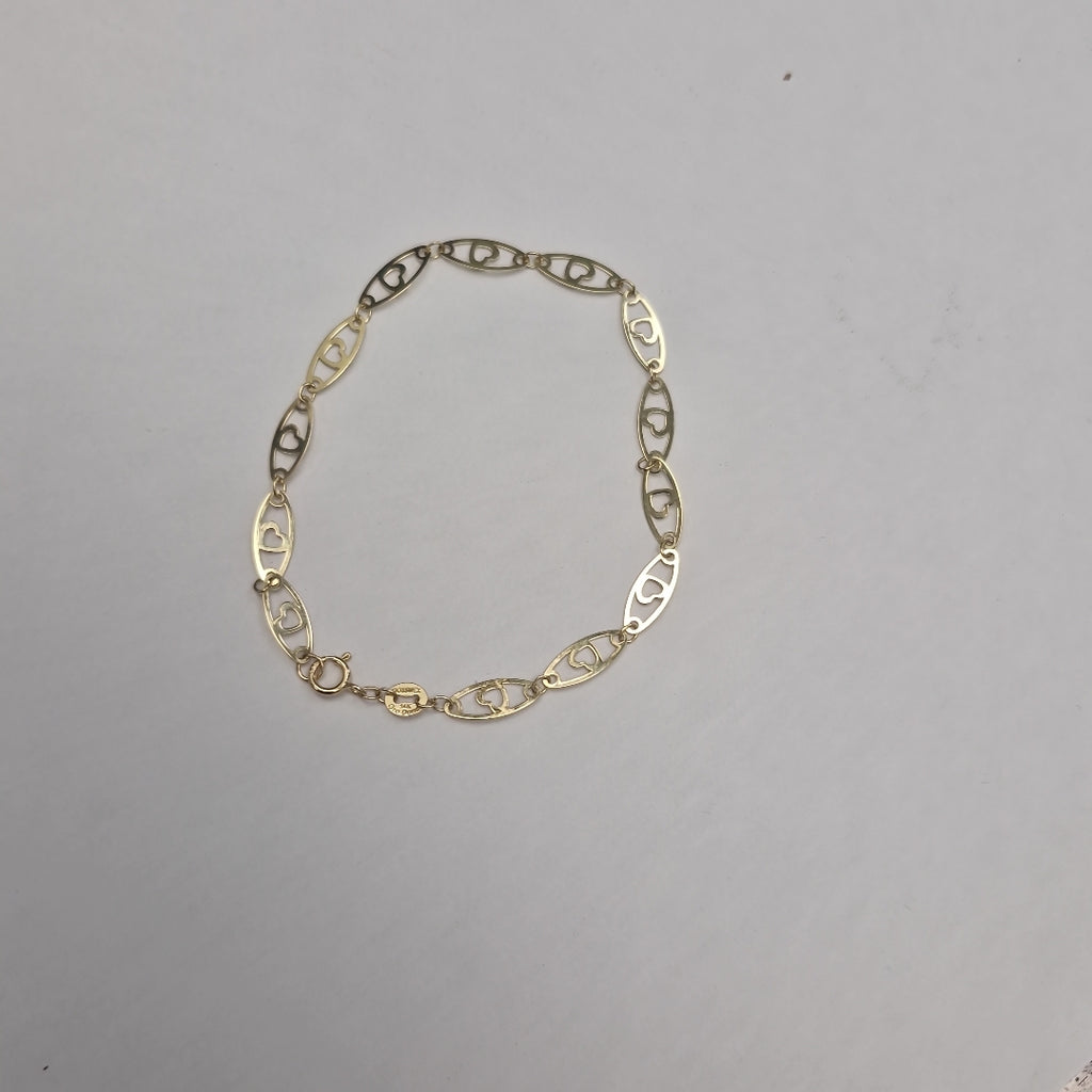 PULSERA TEJIDO ESPECIAL CON CORAZON 14K 18 CM 1.3 GR (NUEVO)