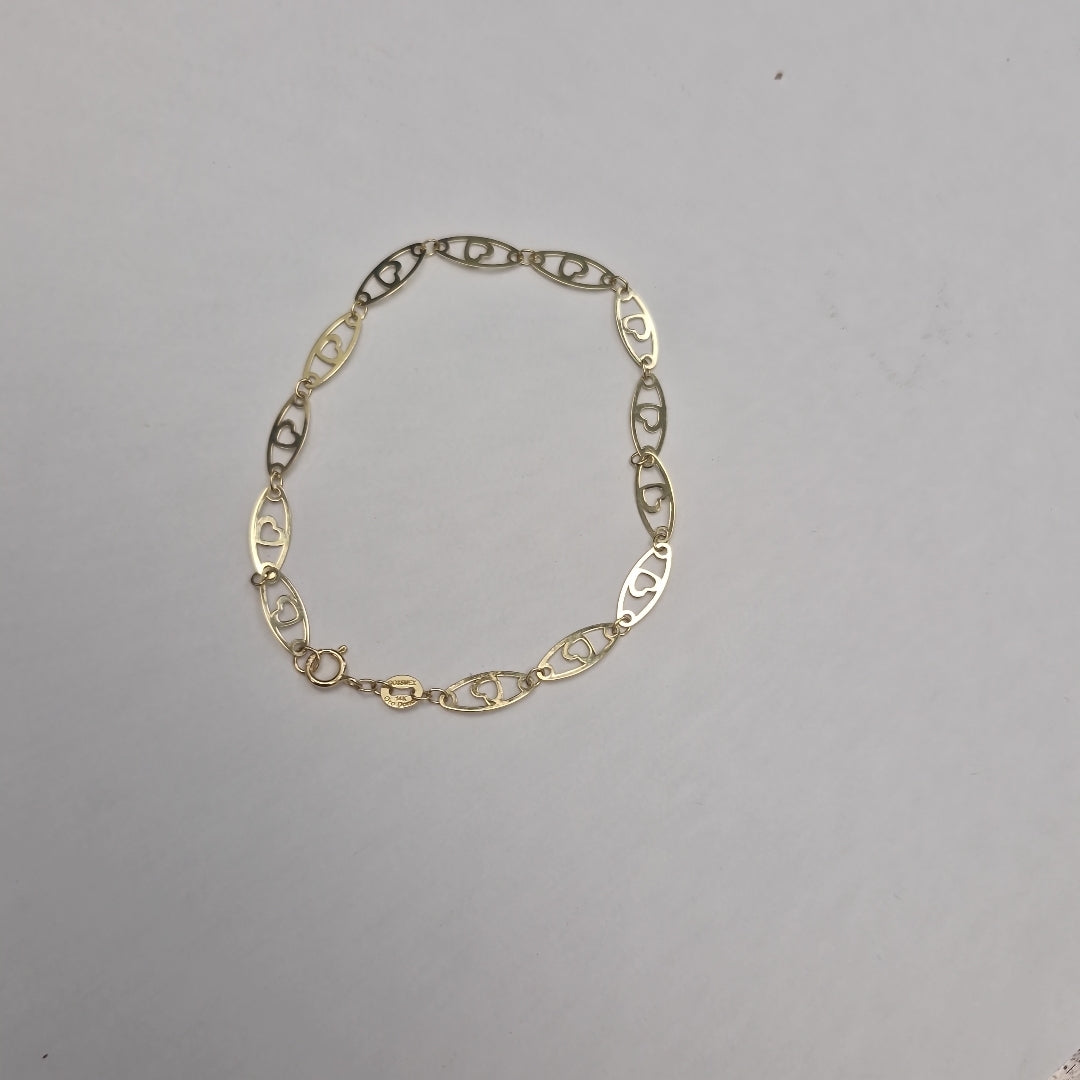 PULSERA TEJIDO ESPECIAL CON CORAZON 14K 18 CM 1.3 GR (NUEVO)