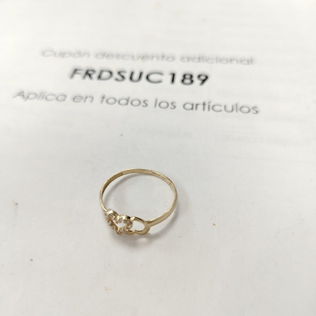 ANILLO ANILLITO CORAZONES UNIDOS C CIRCONIAS 14K 8 TALLA 0.8 GR (NUEVO)