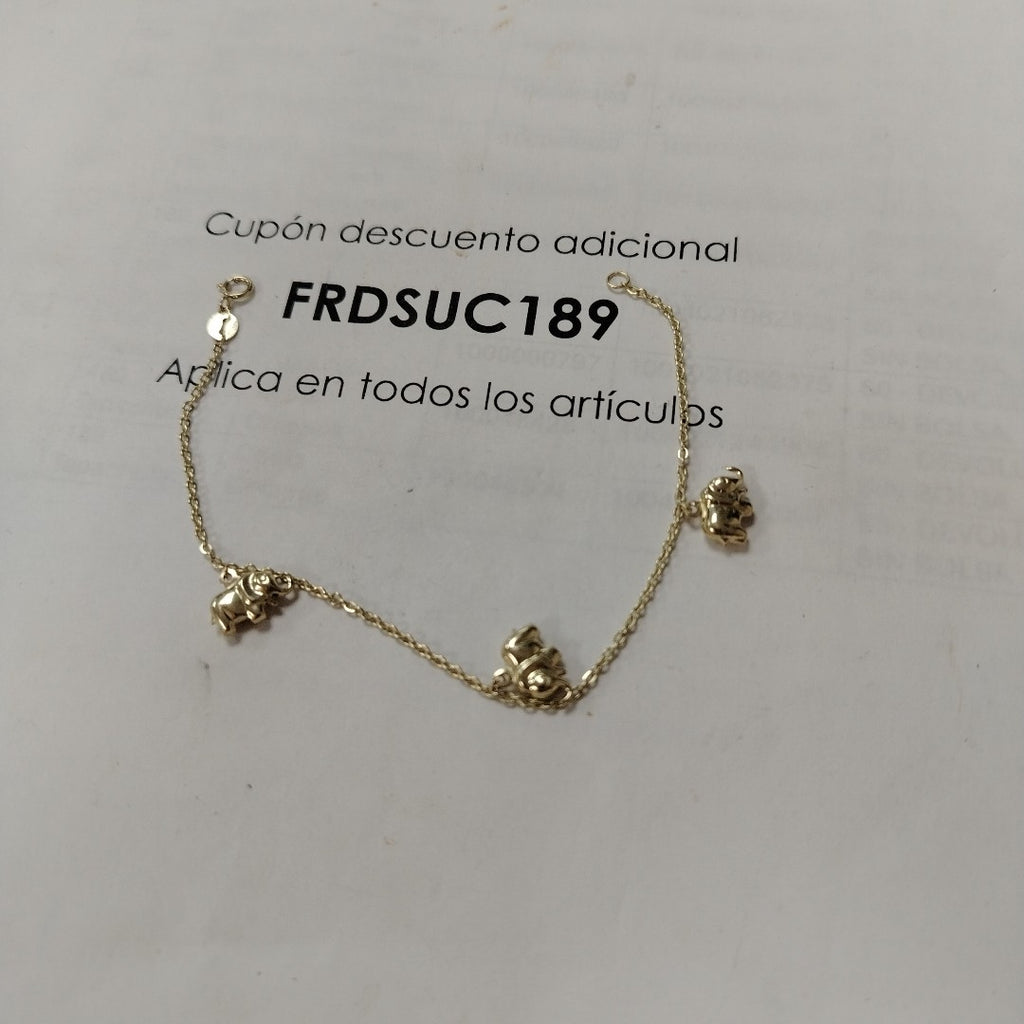 PULSERA ESPECIAL CON DIJES ELEFANTES 10K 18 CM 2.2 GR (NUEVO)