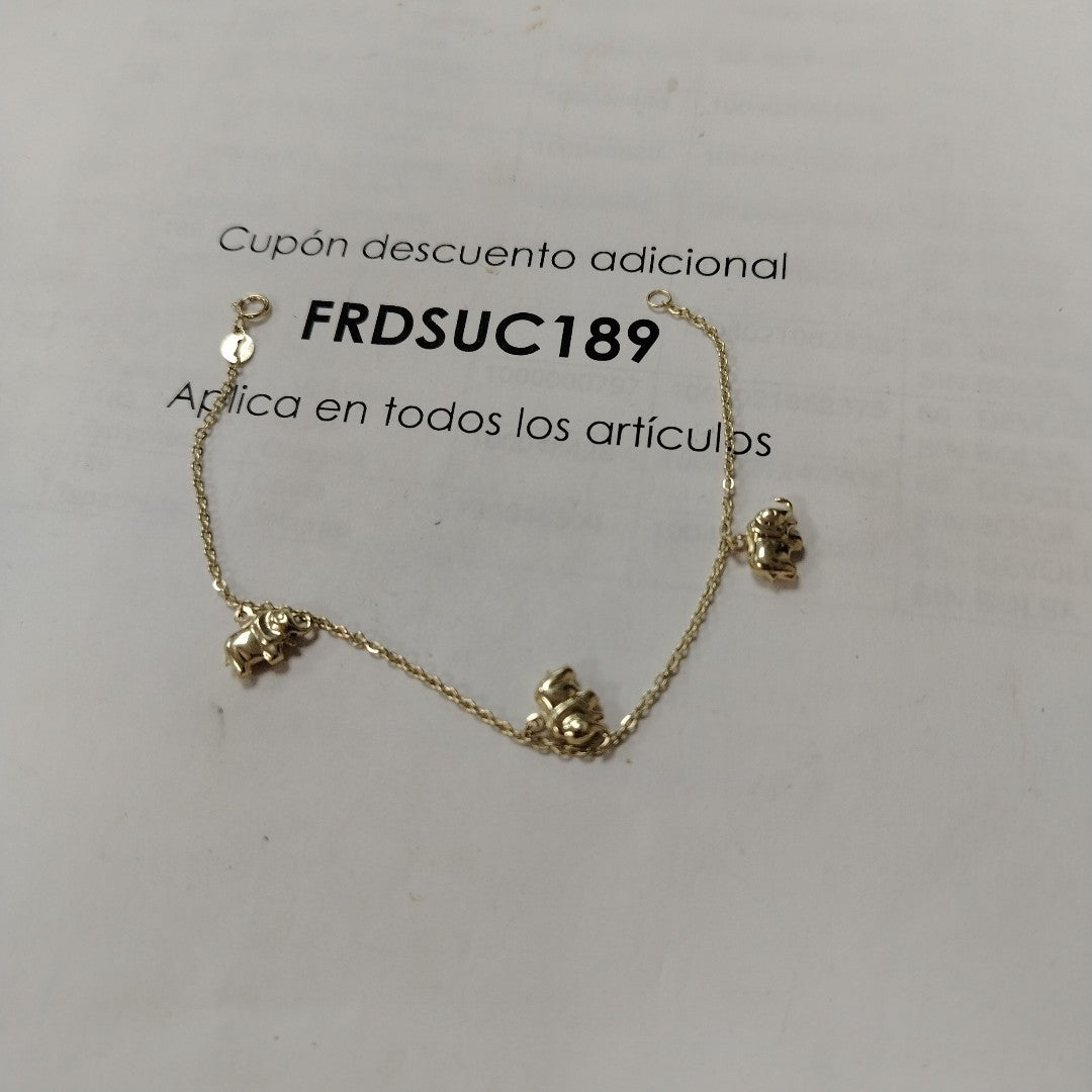 PULSERA ESPECIAL CON DIJES ELEFANTES 10K 18 CM 2.2 GR (NUEVO)