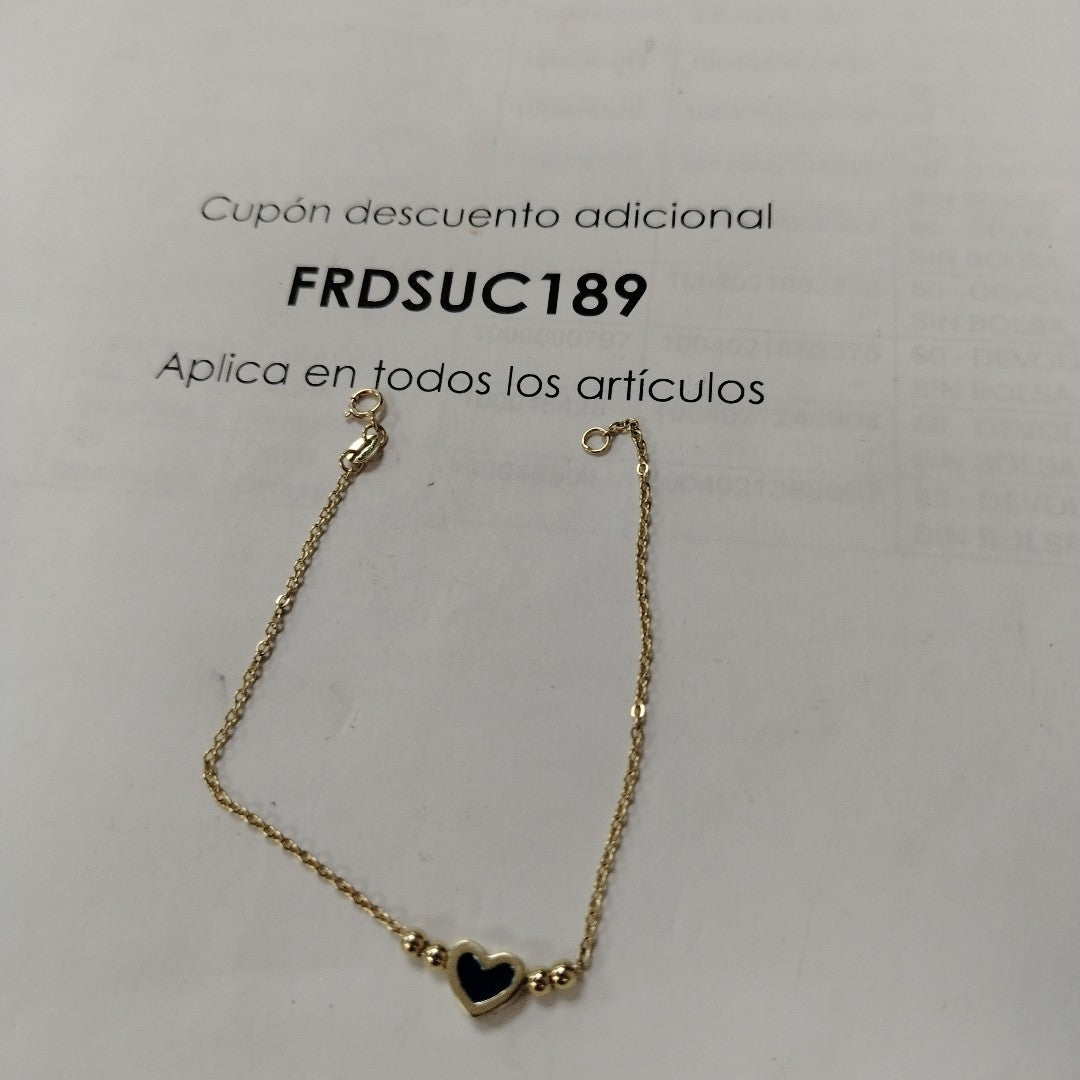 PULSERA TEJIDO ESPECIAL CON FIGURA CORAZON CON ESMALTE AZUL 14K 18 CM 2 GR (NUEVO)