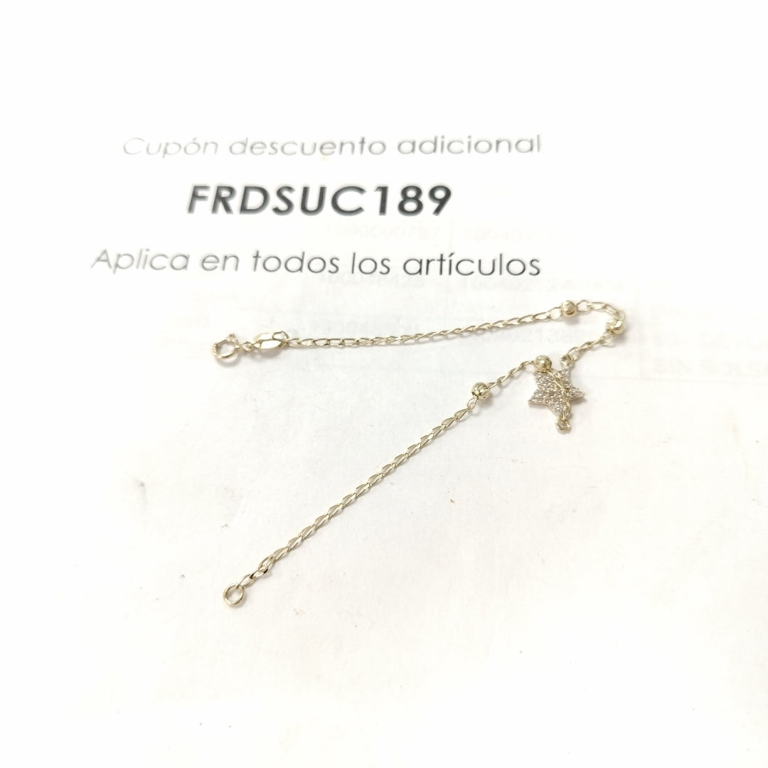 PULSERA ESPECIAL CON ESTRELLA Y CIRCONIAS 14K 18 CM 1.4 GR (NUEVO)
