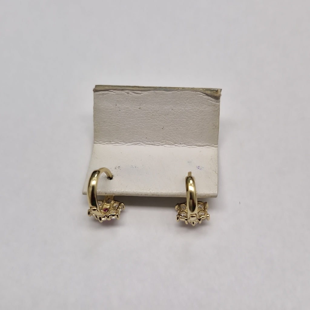 ARETES HUGGIES CON CIRCONIAS Y PIEDRA DE COLOR 14K 1.8 GR (NUEVO)