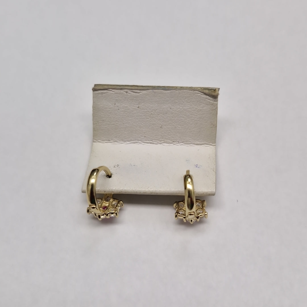 ARETES HUGGIES CON CIRCONIAS Y PIEDRA DE COLOR 14K 1.8 GR (NUEVO)