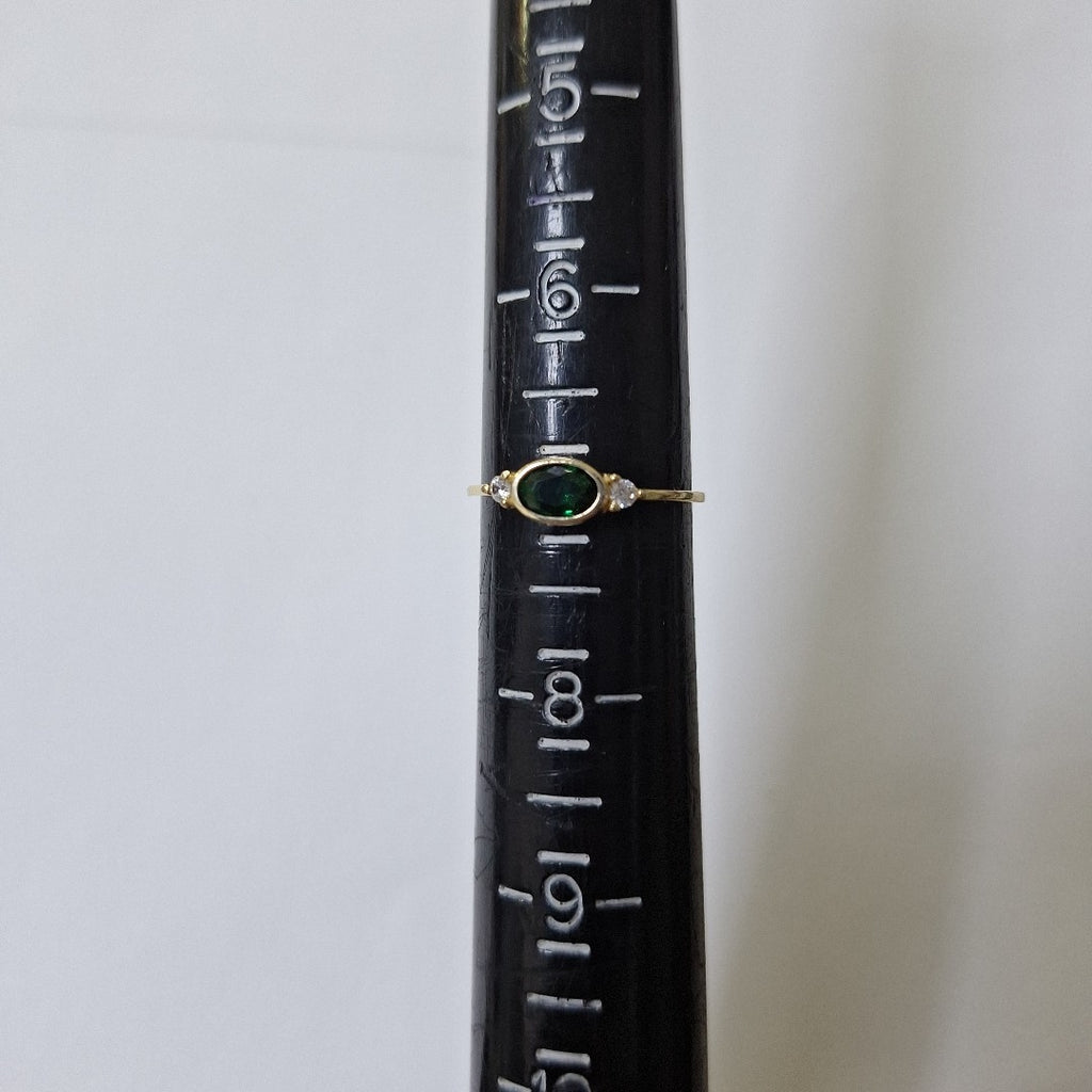 ANILLOS TEJIDO ANILLITO C CIRCONIAS Y PIEDRA VERDE 14K 7 1.2 GR (NUEVO)