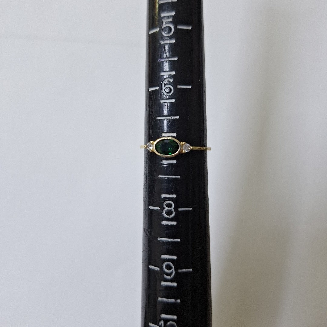 ANILLOS TEJIDO ANILLITO C CIRCONIAS Y PIEDRA VERDE 14K 7 1.2 GR (NUEVO)