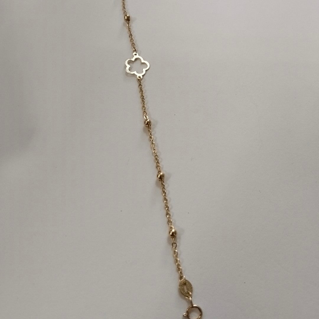 PULSERA TEJIDO ESPECIAL CON FLOR 14K 18 CM 1.6 GR (NUEVO)