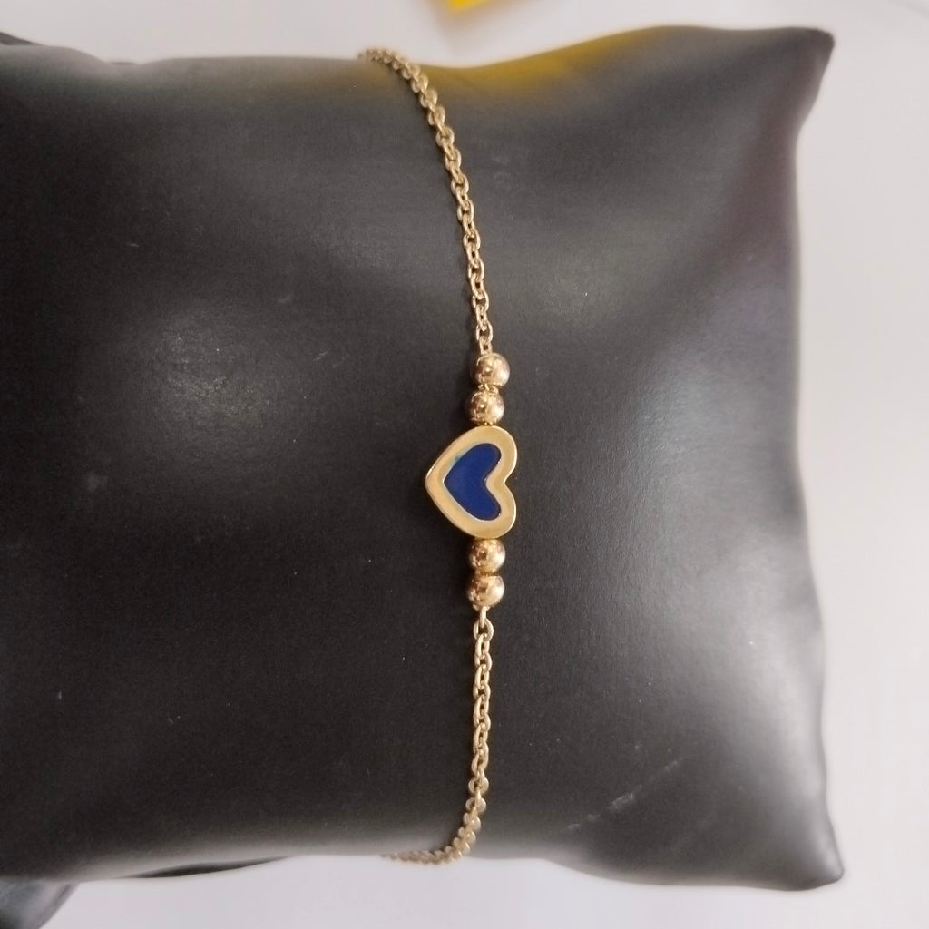 PULSERA TEJIDO ESPECIAL CON FIGURA CORAZON CON ESMALTE AZUL 14K 18 CM 2 GR (NUEVO)