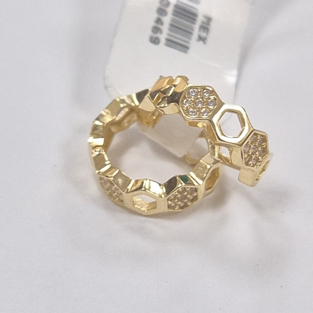 ARETES HUGGIES HEXAGONALES C CIRCONIAS 14K 2.8 GR (NUEVO)
