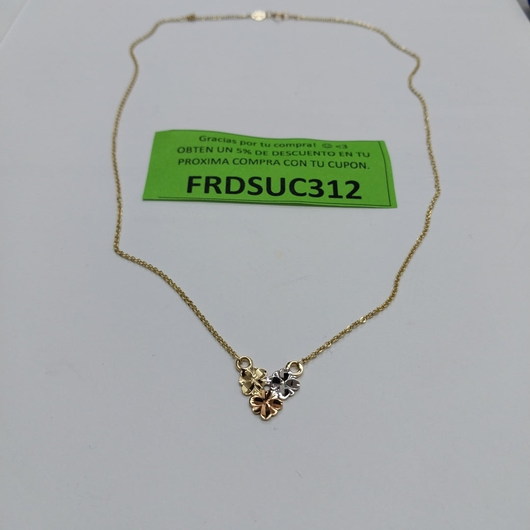 CADENA TEJIDO GARGANTILLA ESPECIAL C FLORES 14K 45 CM 2.9 GR (NUEVO)