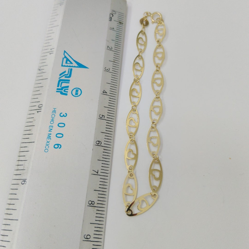 PULSERA TEJIDO ESPECIAL CON CORAZON 14K 18 CM 1.4 GR (NUEVO)