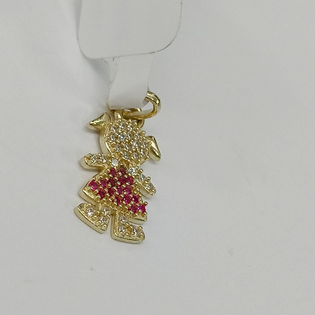 DIJE NIÑA CON CIRCONIAS Y PIEDRAS DE COLOR 10K 1 GR (NUEVO)