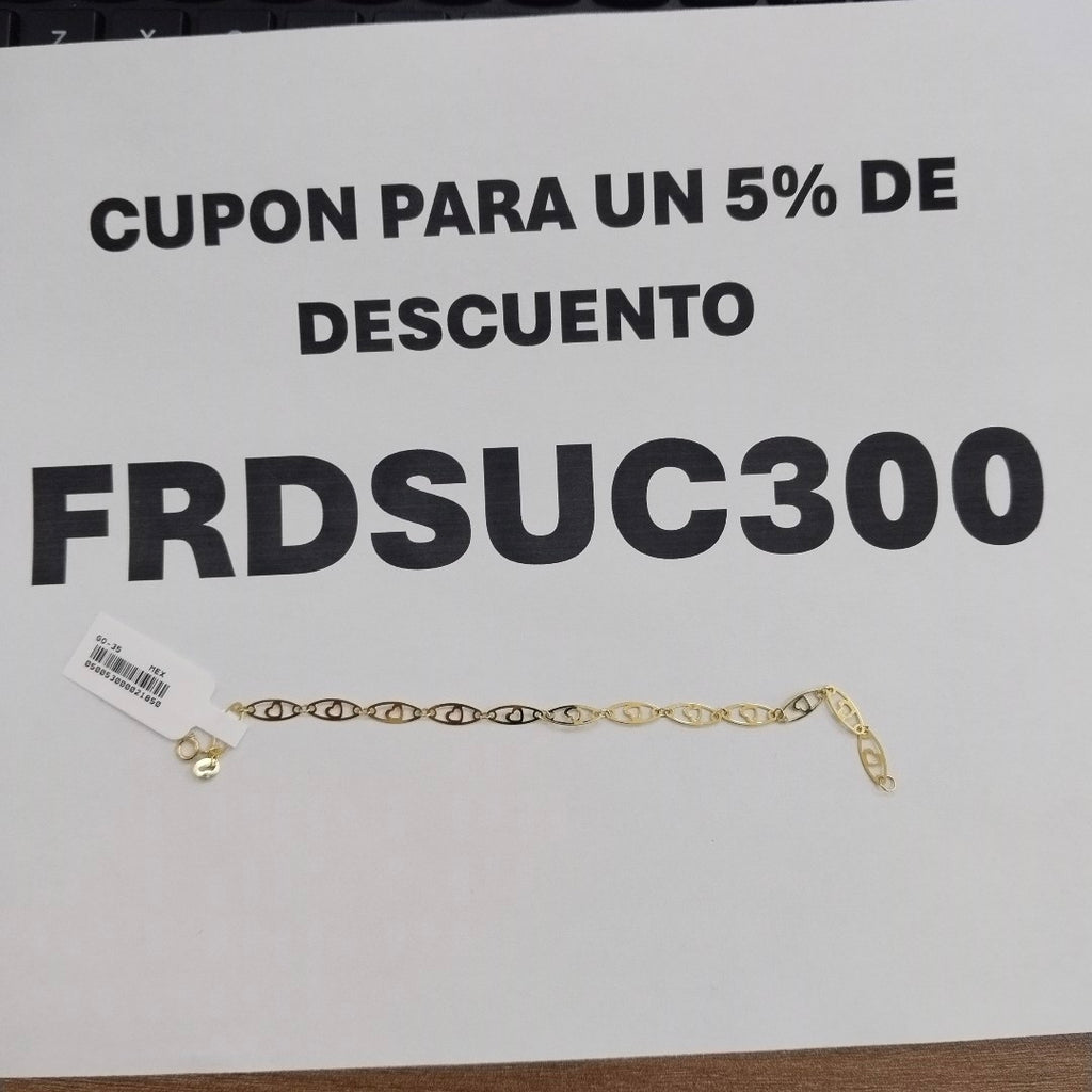 PULSERA TEJIDO ESPECIAL CON CORAZON 14K 18 CM 1.3 GR (NUEVO)