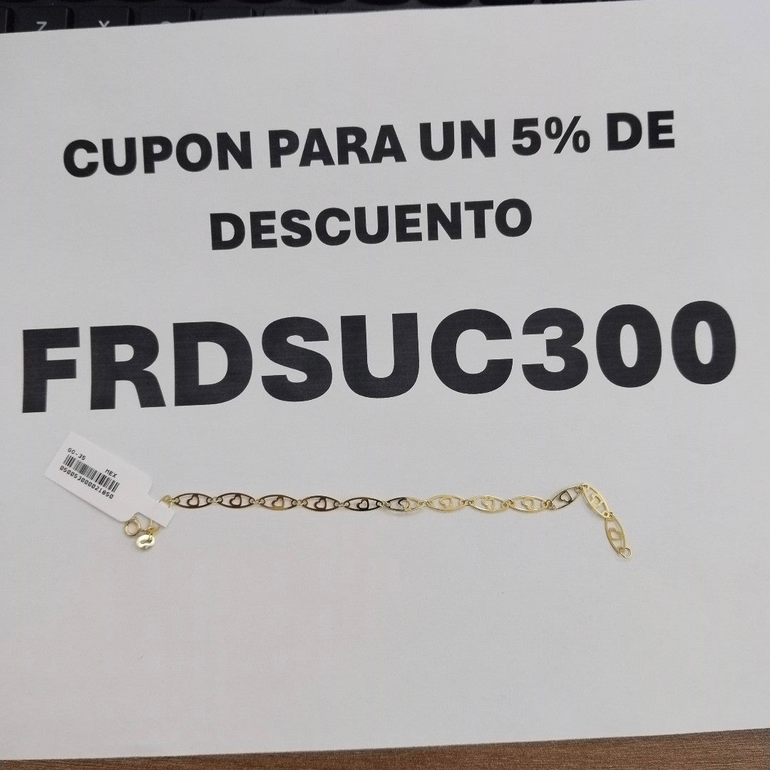 PULSERA TEJIDO ESPECIAL CON CORAZON 14K 18 CM 1.3 GR (NUEVO)