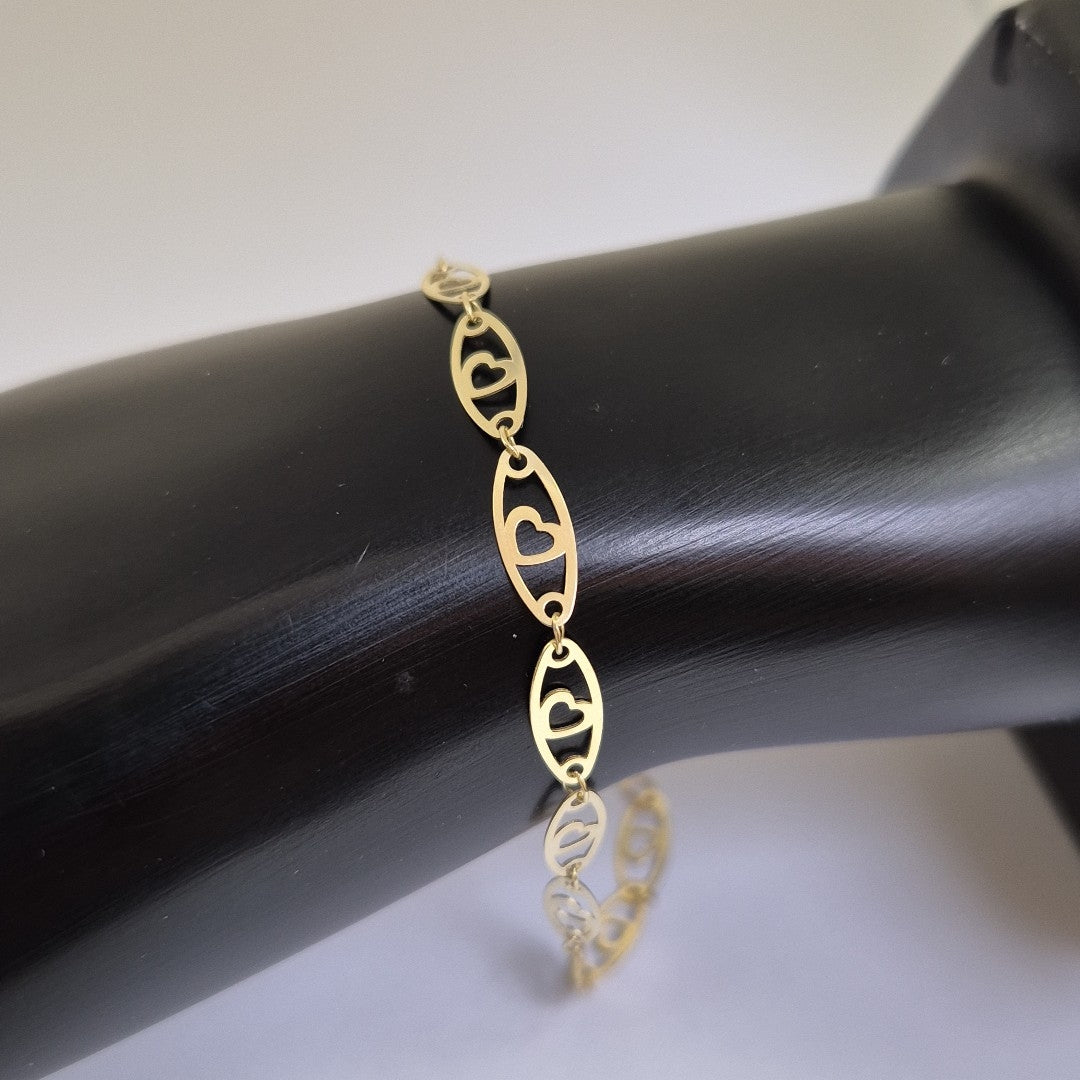 PULSERA TEJIDO ESPECIAL CON CORAZON 14K 18 CM 1.3 GR (NUEVO)