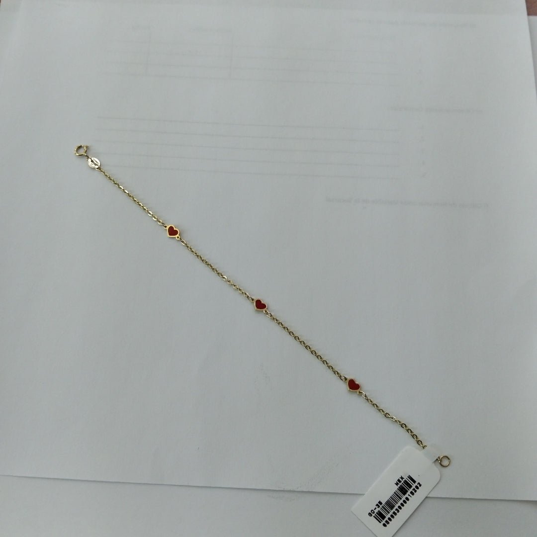 PULSERA ESPECIAL CON CORAZONES 14K 18 CM 1.4 GR (NUEVO)