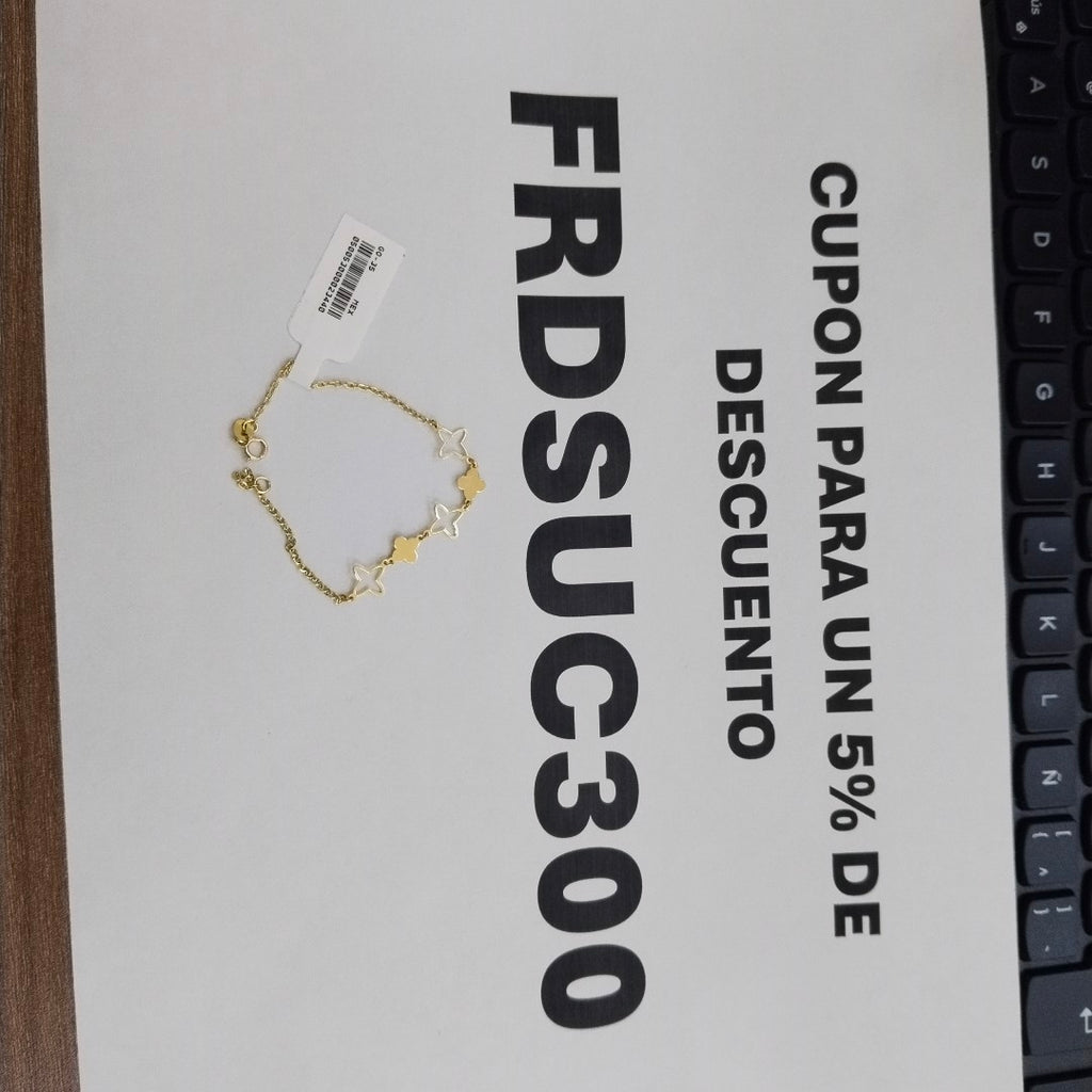 PULSERA TEJIDO ESP CON TREBOL 14K 18 CM 1.5 GR (NUEVO)