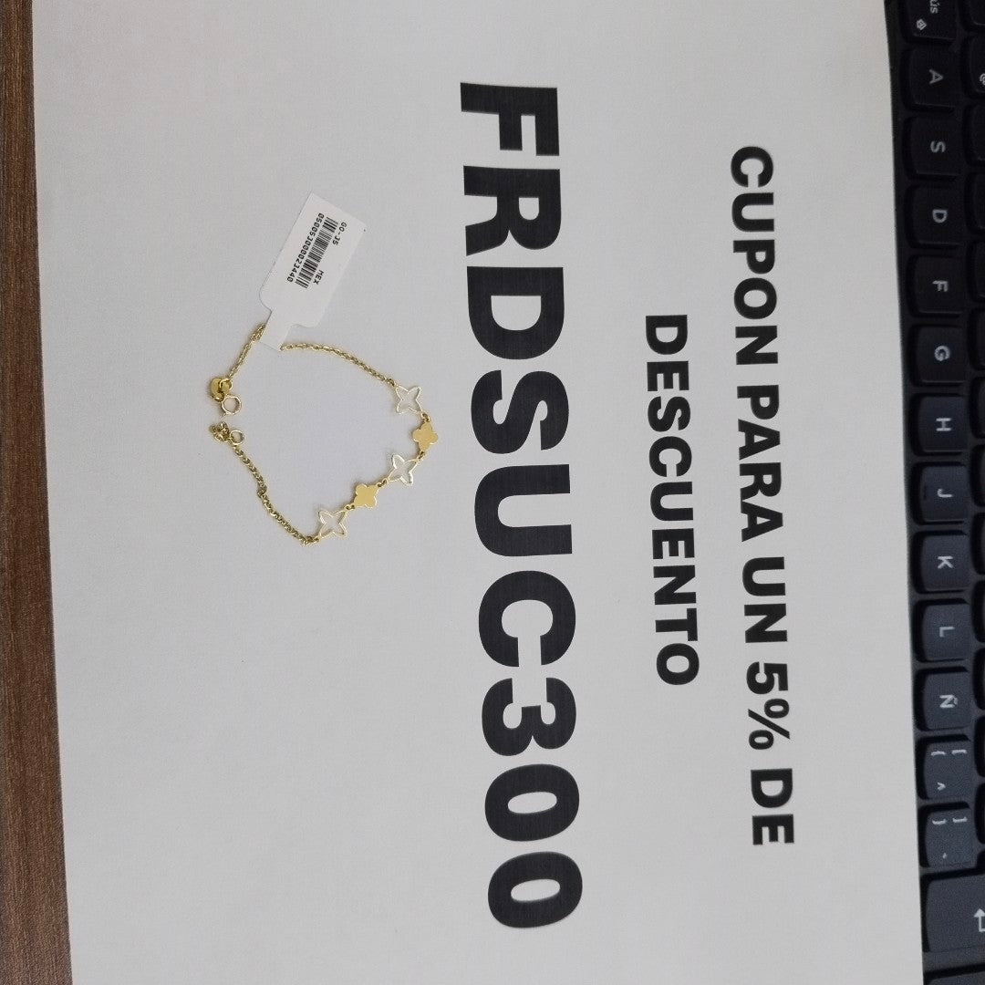 PULSERA TEJIDO ESP CON TREBOL 14K 18 CM 1.5 GR (NUEVO)
