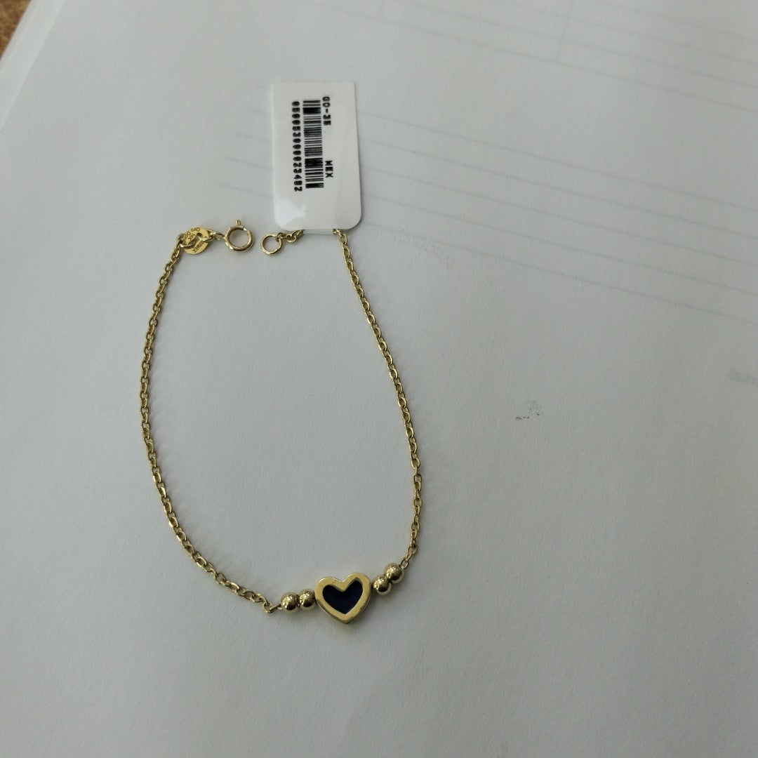 PULSERA TEJIDO ESPECIAL CON FIGURA CORAZON CON ESMALTE AZUL 14K 18 CM 1.9 GR (NUEVO)