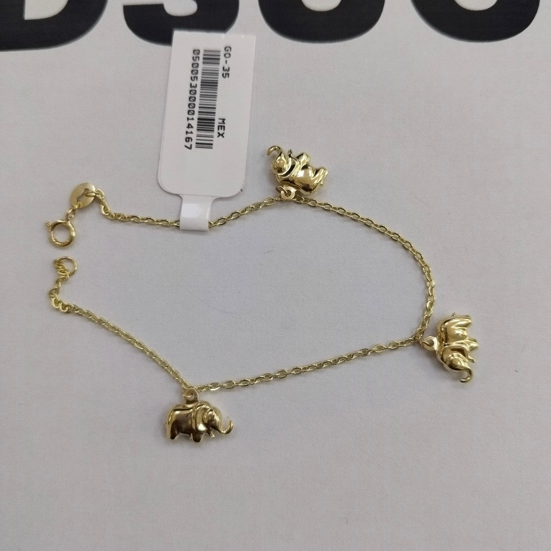 PULSERA ESPECIAL CON DIJES ELEFANTES 10K 18 CM 2.1 GR (NUEVO)