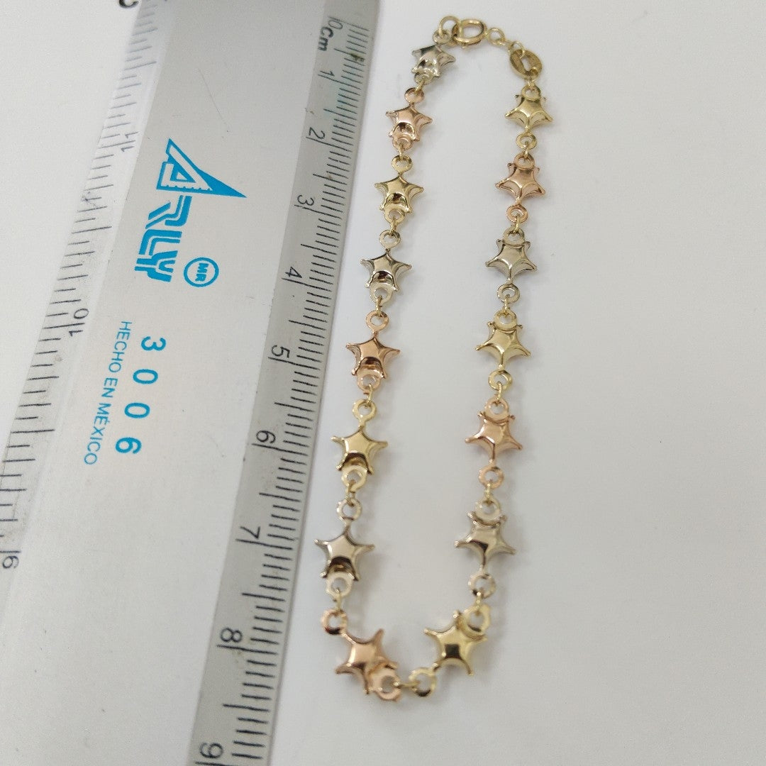 PULSERA TEJIDO ESPECIAL ESTRELLAS COMBINADAS 14K 18 CM 2.3 GR (NUEVO)