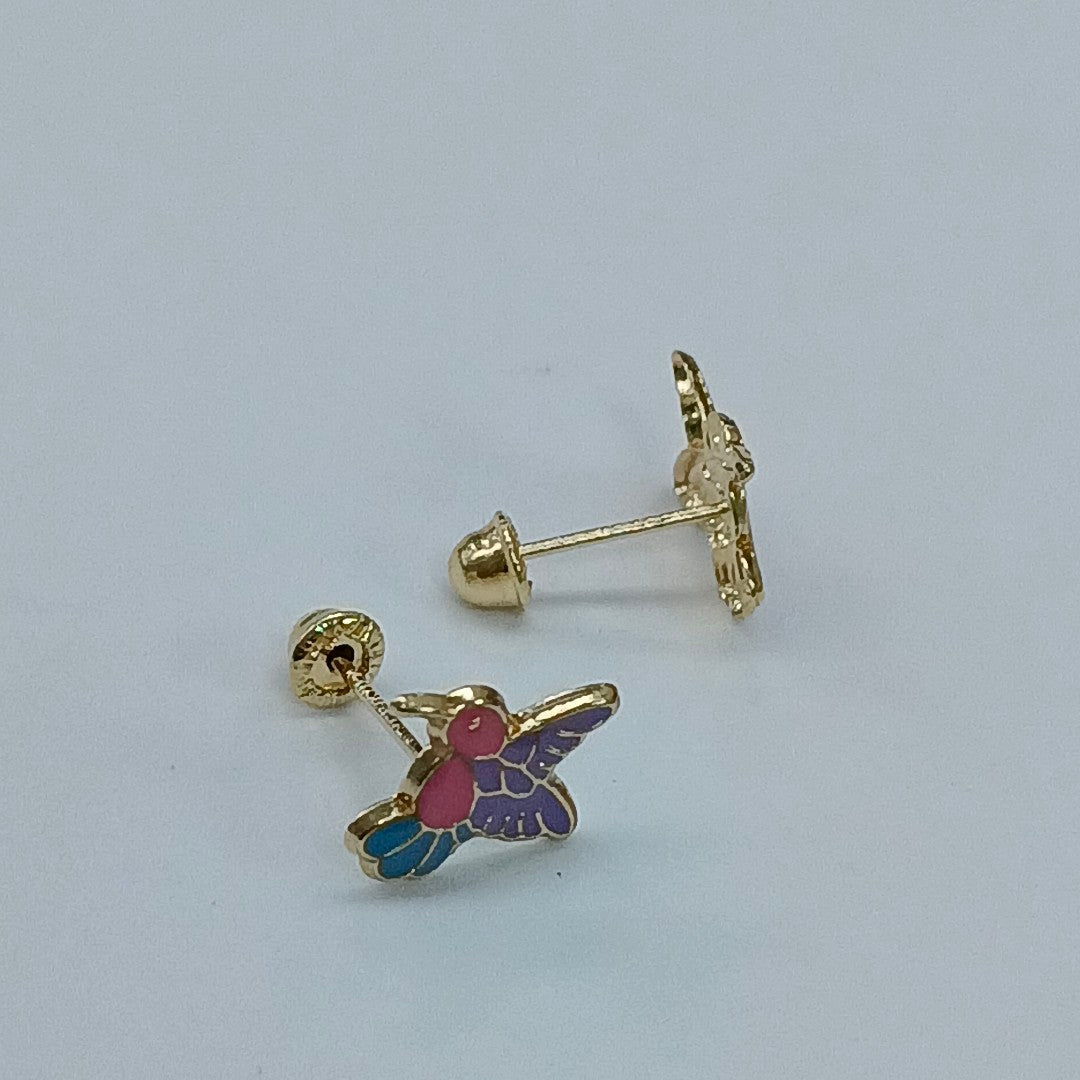 BROQUELES BROQUEL FIG COLIBRI ESMALTE ROSA 14K 0.2138 GR (NUEVO)