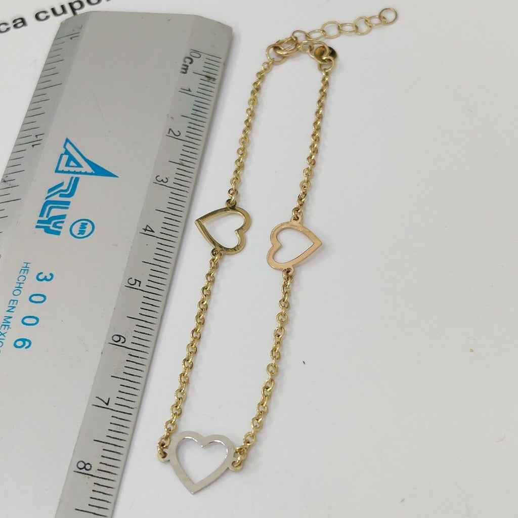 PULSERA ESPECIAL CON CORAZONES CONBINADOS 14K 18 CM 1.7 GR (NUEVO)