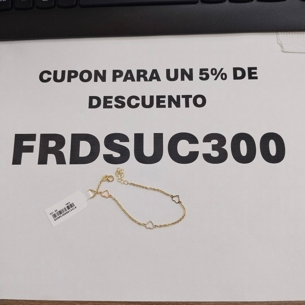 PULSERA ESPECIAL CON CORAZONES 10K 18 CM 1.3 GR (NUEVO)