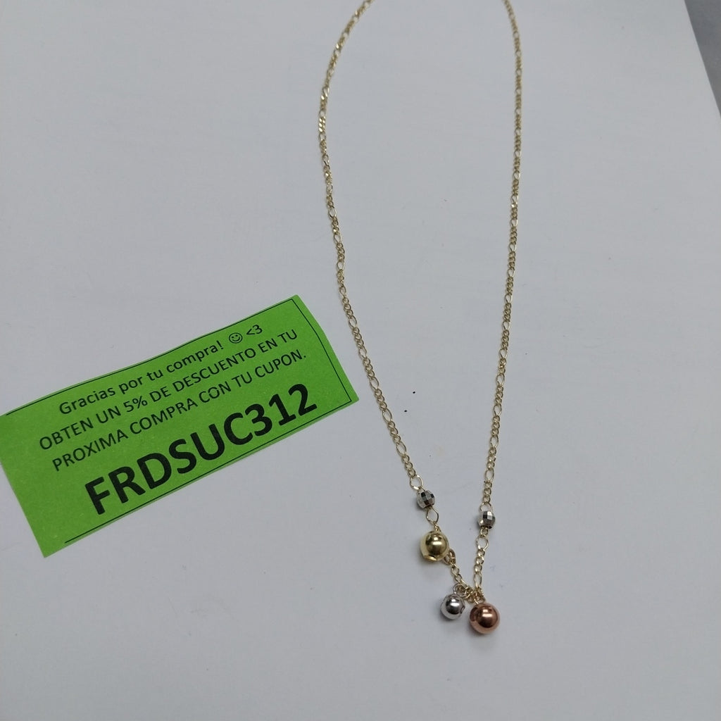 CADENA GARGANTILLA 3X1 CON ESFERAS COMBINADAS 14K 45 CM 3.1 GR (NUEVO)